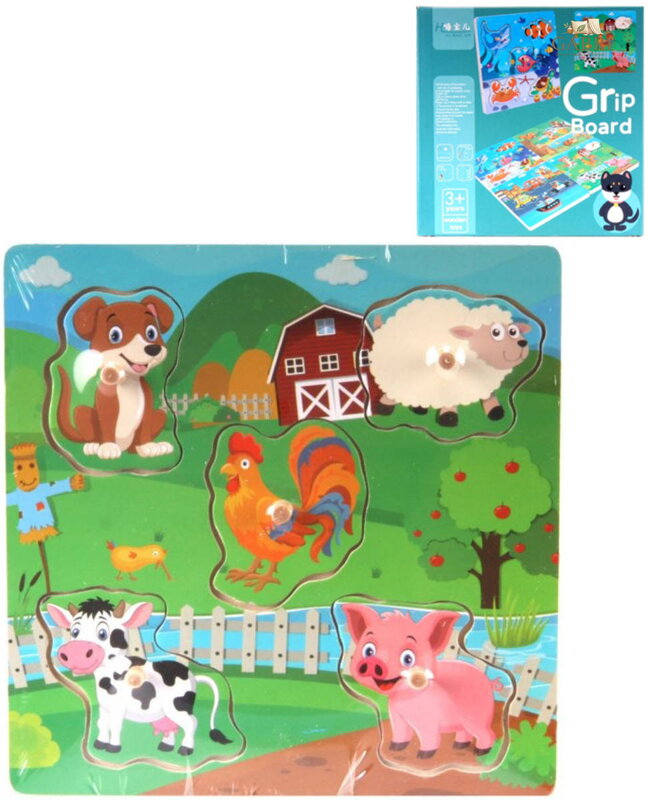 DŘEVO PUZZLE Vkládací různé druhy na desce 5 dílků s úchyty