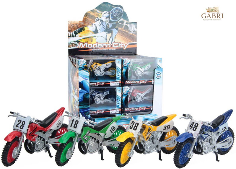 Motorka závodní kovový motocykl zpětný chod se stojanem 4 barvy