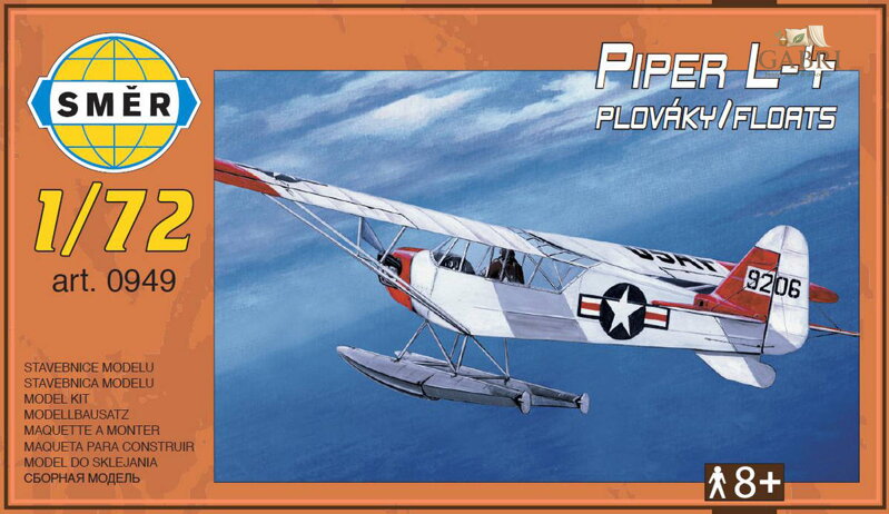 SMĚR Model letadlo Piper L-4 s plováky 1:72 stavebnice letadla 50 dílků