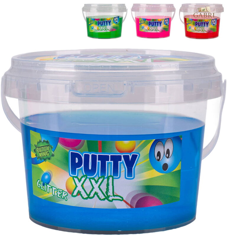 Sliz Putty King 350g XXL zábavná hmota sliz s glitry v kbelíku 4 barvy