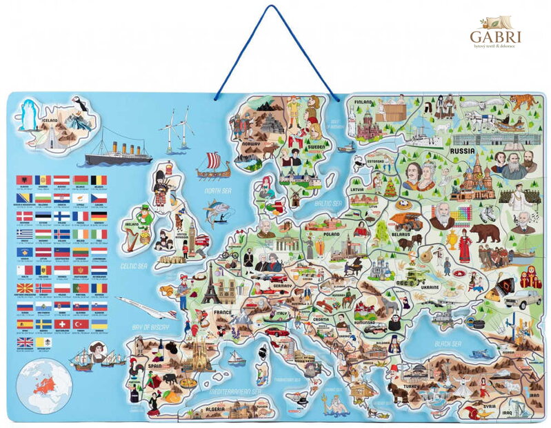 WOODY DŘEVO Hra mapa Evropy 3v1 naučné puzzle skládačka 75x45cm AJ