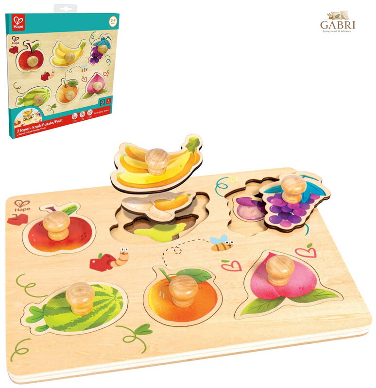 HAPE DŘEVO Puzzle baby vkládací Ovoce s úchyty 12 dílků na desce