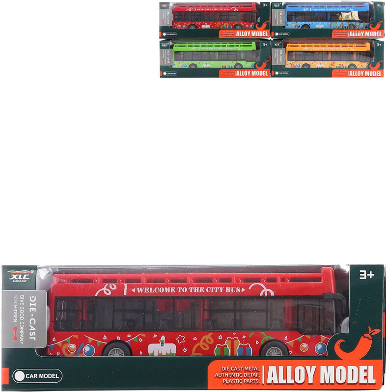 Autobus městský kovový s grafikou 4 barvy v krabici