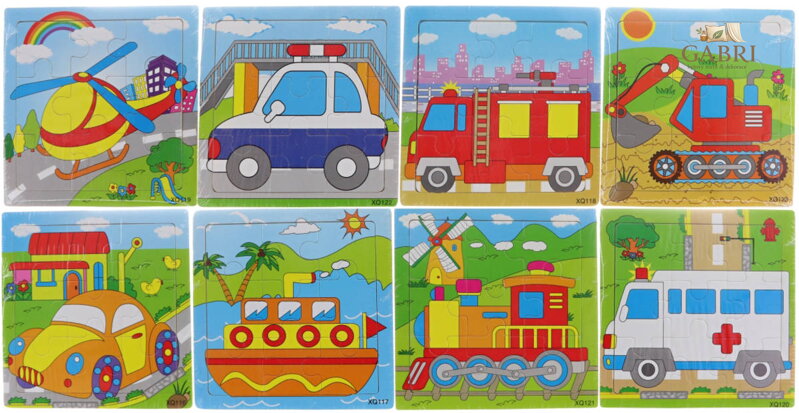 DŘEVO Puzzle na desce Dopravní prostředky 9 dílků 8 druhů