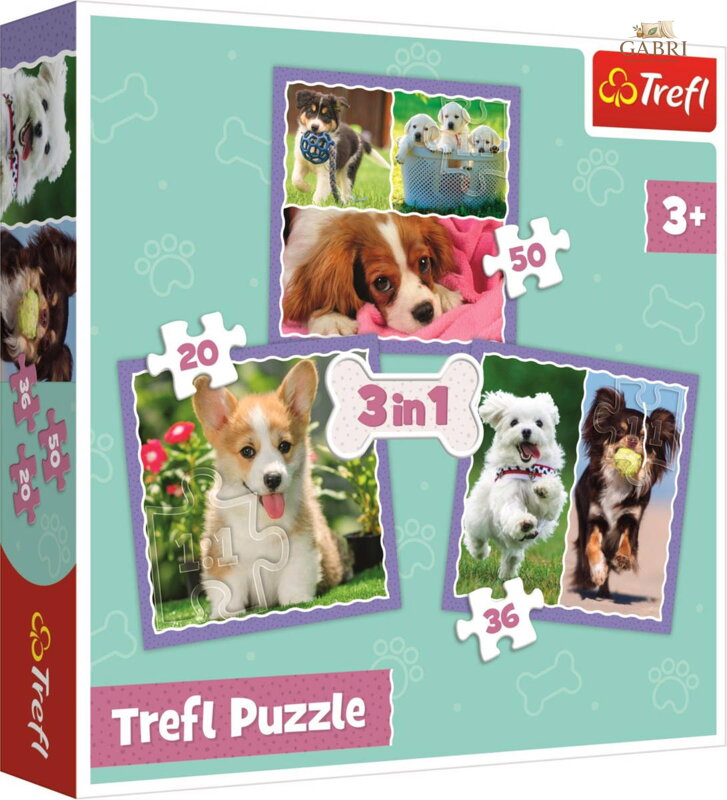 TREFL PUZZLE 3v1 Roztomilá štěňata 20x20cm skládačka 106 dílků
