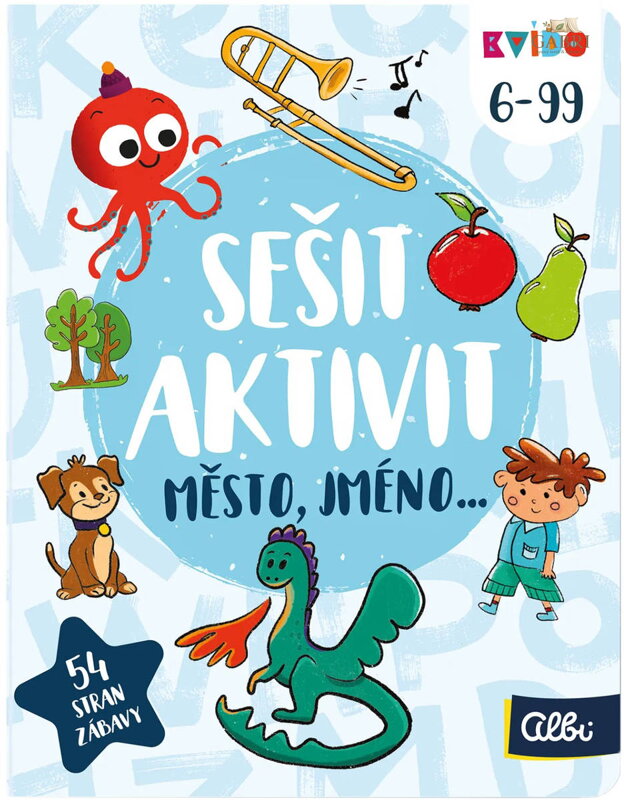 ALBI Kvído Sešit plný aktivit Město, jméno interaktivní úkoly pro děti 6+