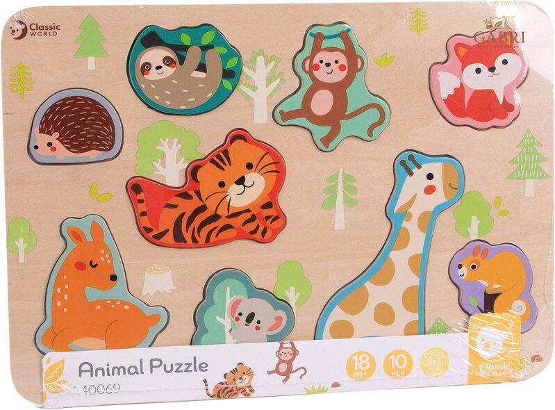 DŘEVO Vkládačka zvířátka lesní 9 dílků puzzle vkládací na desce