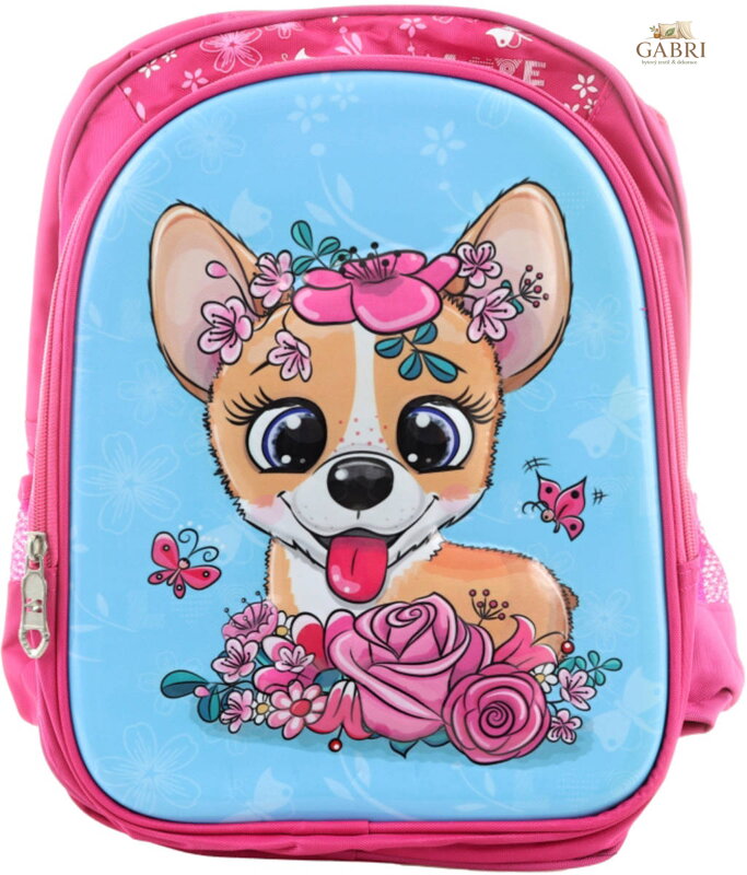 Batoh dívčí pejsek 2 přihrádky na zip kapsy na lahev 30x35x12cm