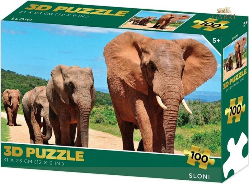 PUZZLE 3D Sloni 31x23cm 100 dílků skládačka v krabici