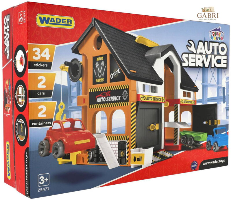 WADER Domeček autoservis herní set s výtahem a 2 autíčky