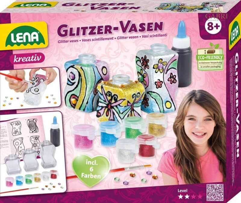 LENA Třpytivé vázy kreativní set s barvičkami malování na sklo