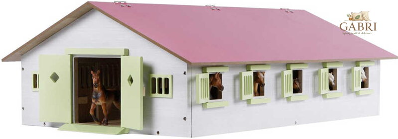 DŘEVO Stáj pro koně 62x43x22cm růžová 1:32 *DŘEVĚNÉ HRAČKY*