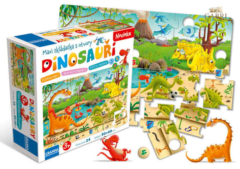 GRANNA Dinosauři vzdělávací puzzle 24 dílků 90x60cm XL skládačka s otvory