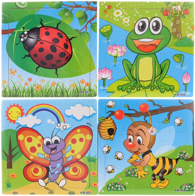 DŘEVO Puzzle vkládací na desce zvířátka 9 dílků 4 druhy *DŘEVĚNÉ HRAČKY*