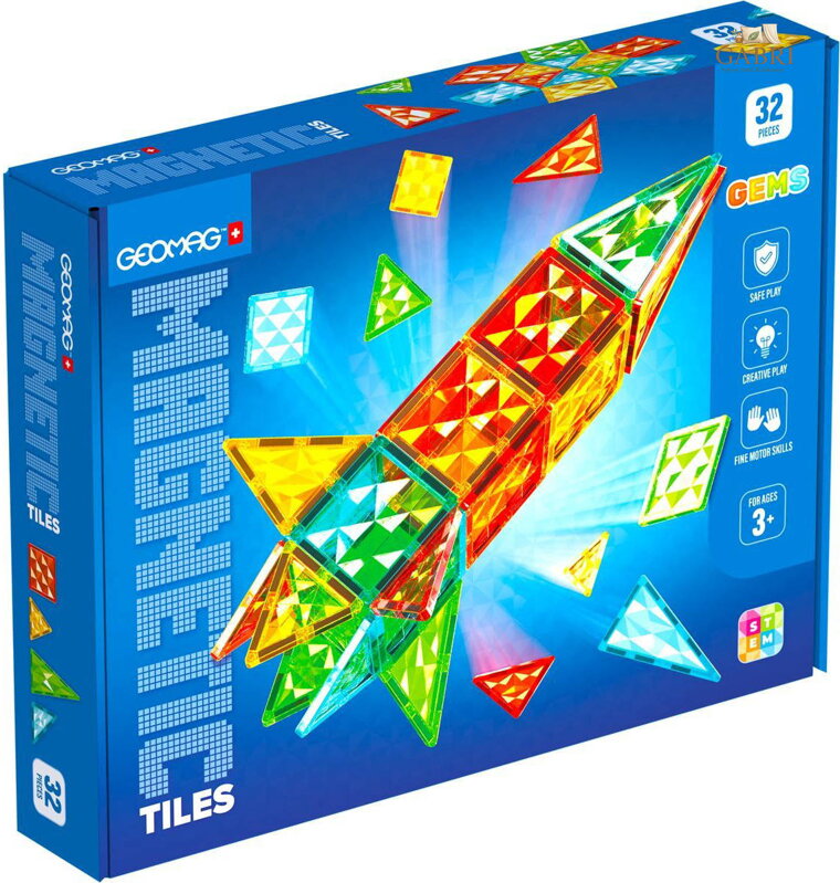 GEOMAG Magnetic Tiles Gems raketa 32 dílků magnetická STAVEBNICE