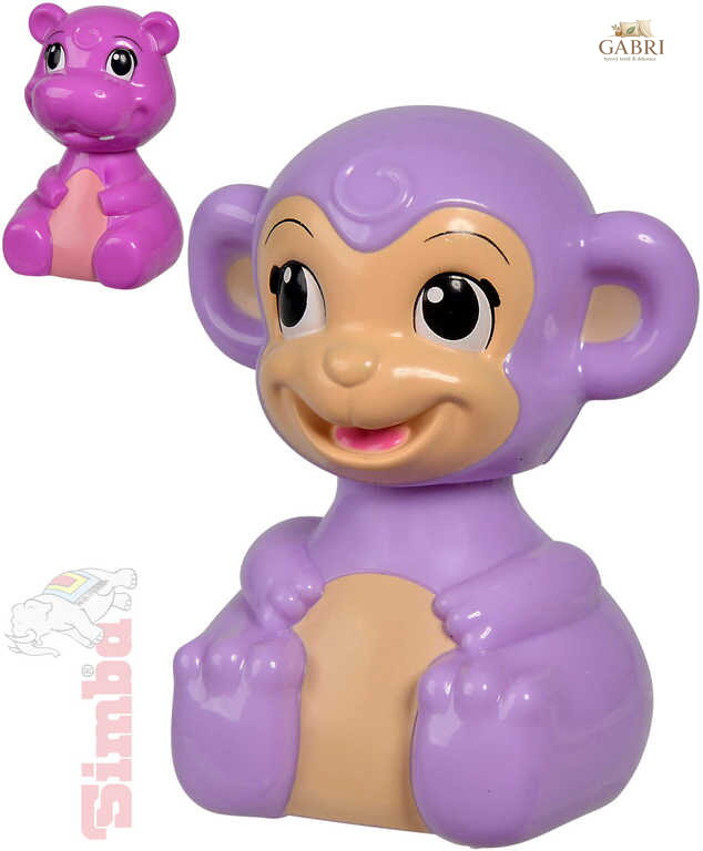 SIMBA Baby veselé zvířátko opička/hrošík zmáčkni a jeď 2 druhy pro miminko