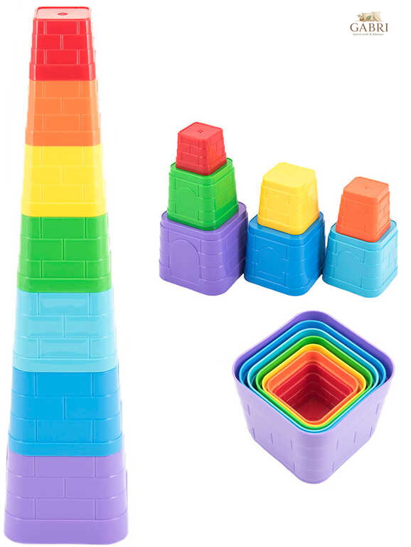 Kubus baby pyramida hranatá barevná věžička skládací 7 dílků plast