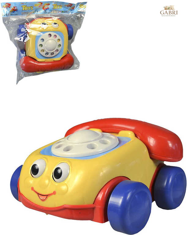 Telefon tahací baby se zvuky na kolečkách se šňůrkou pro miminko