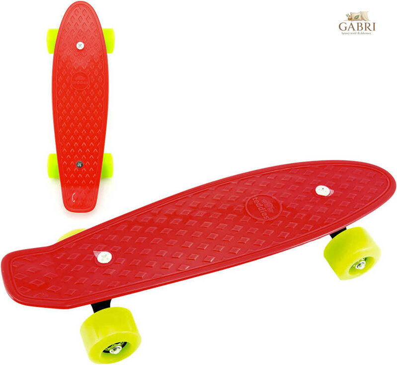 Skateboard dětský pennyboard červený 43cm plastové osy zelená kola