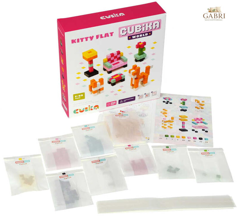 CUBIKA DŘEVO Pixel Stavebnice 3D Pokojík s kočičkou 200 dílků 1x1cm