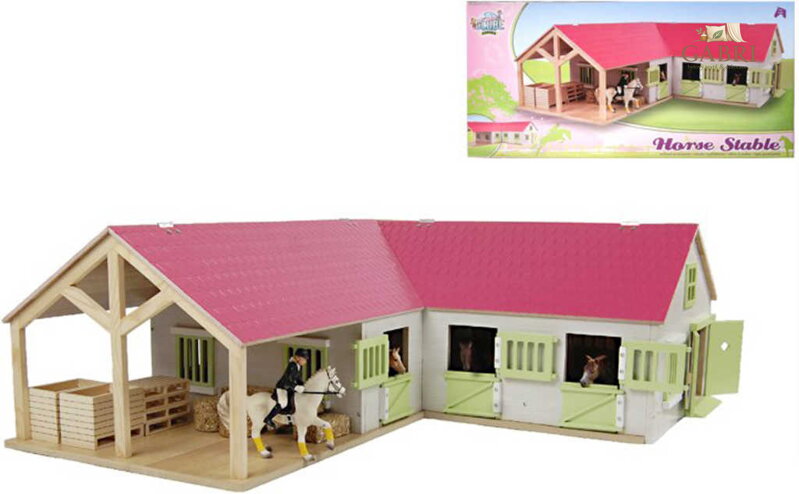 KIDS GLOBE Stáj pro koně rohová 1:24 DŘEVĚNÁ STAVEBNICE