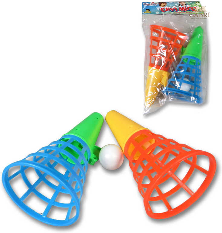 Hra catch ball set 2 vystřelovací košíčky s míčkem chytání míčků v sáčku