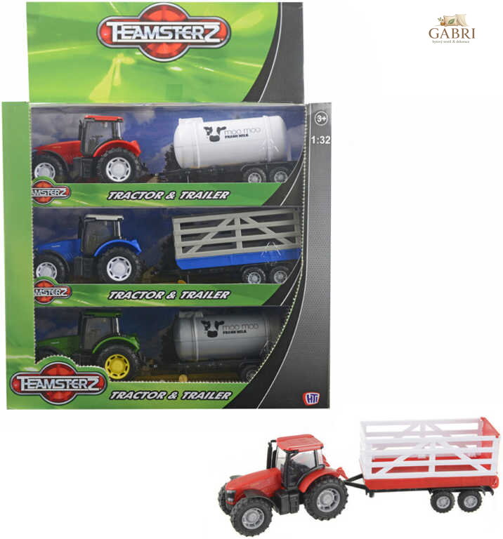 Teamsterz set traktor s přívěsem 2 druhy 1:32 v krabičce