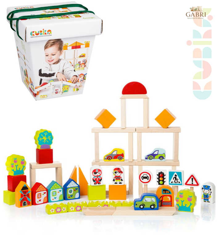 CUBIKA DŘEVO Baby stavebnice Doprava ve městě set 55 dílků v dárkové krabici
