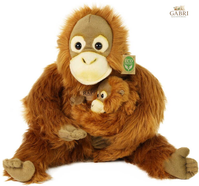 PLYŠ Opice orangutan 28cm set s mládětem Eco-Friendly *PLYŠOVÉ HRAČKY*