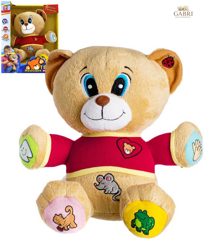 PLYŠ Medvěd Tedík 30cm CZ česky mluvící naučný na baterie říkanky Zvuk