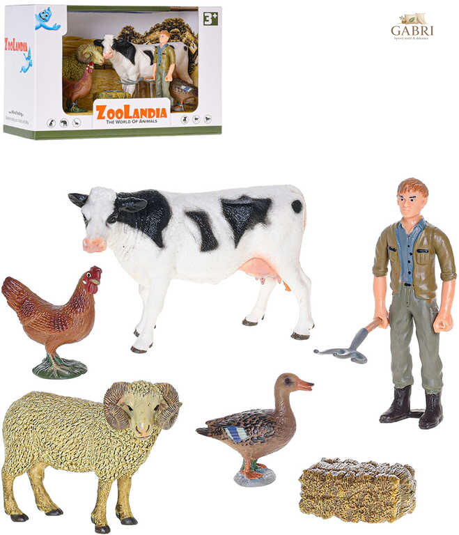 Zoolandia farma herní set zvířátka 4ks s farmářem a doplňky plast