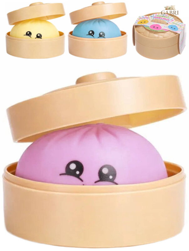 Knedlíček Kawai Squishy Dumpling mačkací antistresový knedlík v košíku