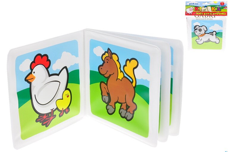Knížečka baby pískací měkká 13x13cm zvířátka pro miminko plast