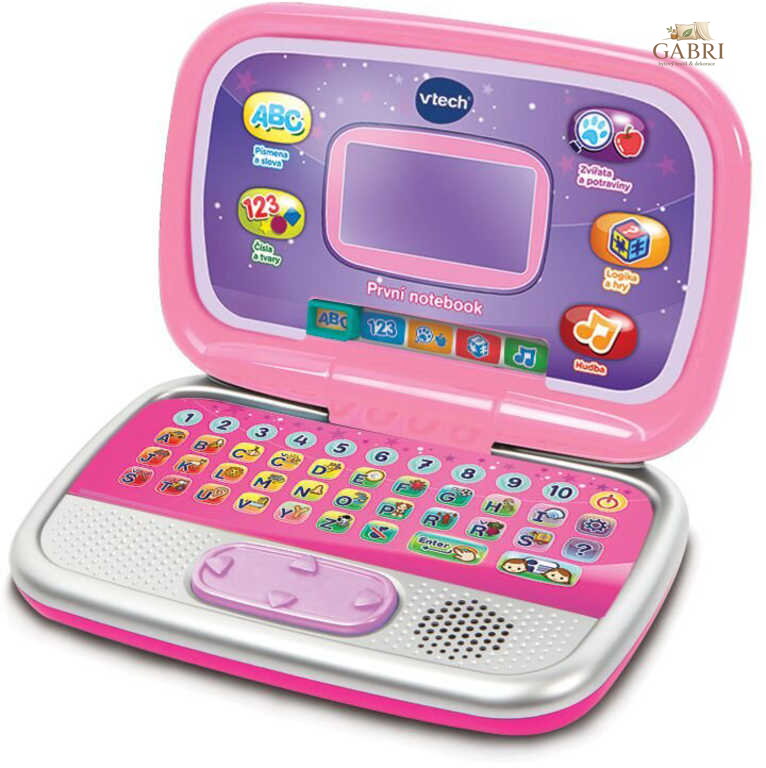 VTECH První notebook dětský zábavný počítač s aktivitami na baterie růžový CZ Zvuk