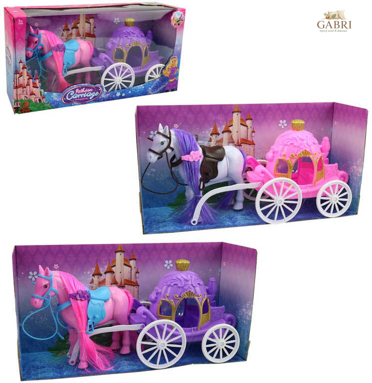 Kočár pro princeznu herní set s koněm 34cm 2 barvy plast
