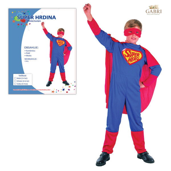 KARNEVAL Šaty SUPER HRDINA vel. S (110-120 cm) 4-6 let KOSTÝM