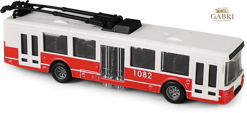 Trolejbus červený na setrvačník MHD městská hromadná doprava otevírací dveře