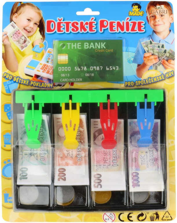 Peníze dětské set pokladna zásuvka s penězi a kreditní kartou