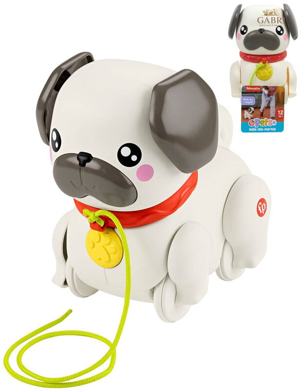 FISHER PRICE Baby pes mopslík chodící tahací na kolečkách plast