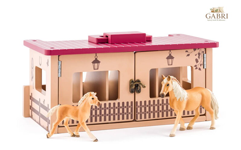 FAUNICA DŘEVO Koňská stáj set se dvěma koňmi *DŘEVĚNÉ HRAČKY*