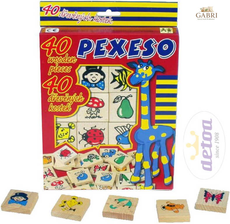 DETOA DŘEVO Pexeso set 40 dílků 4x4cm v krabičce s obrázky