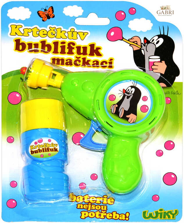 KRTEK Bublifuk mačkací pistolka Krteček 60ml dětský bublifukovač 2 barvy plast