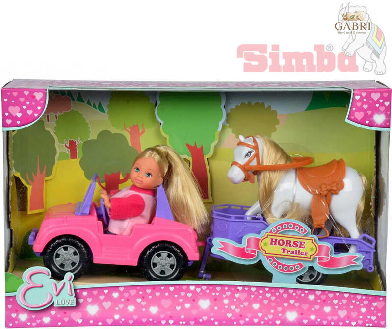 SIMBA Evi Love panenka Evička 12cm set s džípem a přívěsem pro koně