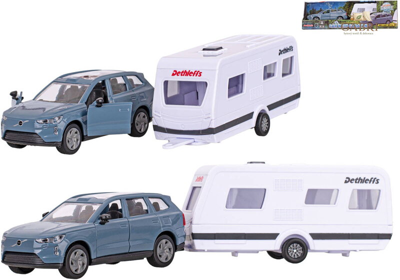 KIDS GLOBE Traffic auto Volvo EX90 set s karavanem zpětný chod kov