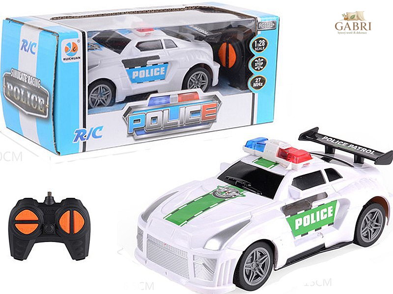 RC Auto bílé policie na vysílačku 27MHz na baterie 1:28 plná funkce