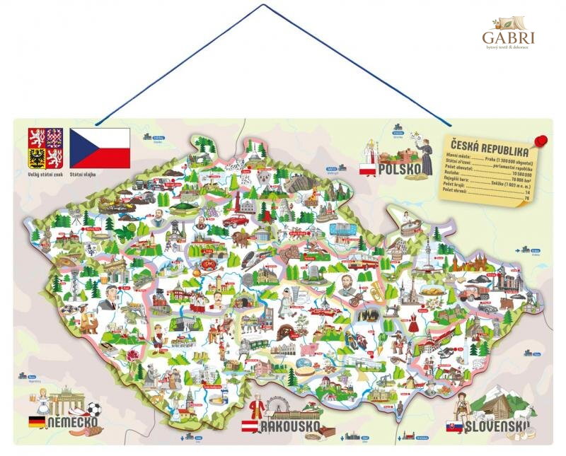 WOODY Magnetická mapa ČR s obrázky a společenská hra, 3 v 1