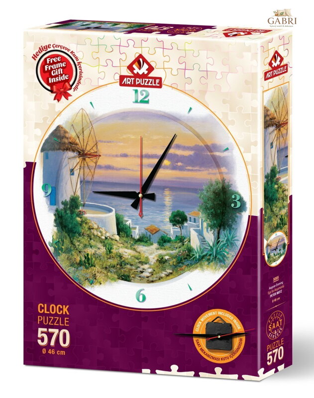 ART PUZZLE Puzzle hodiny Večer u Egejského moře 570 dílků (včetně rámu)
