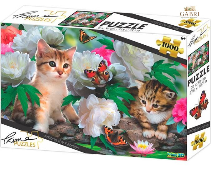 PRIME 3D Puzzle Koťata mezi pivoňkami 1000 dílků