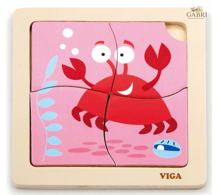 VIGA Dřevěné puzzle Krab 4 dílky