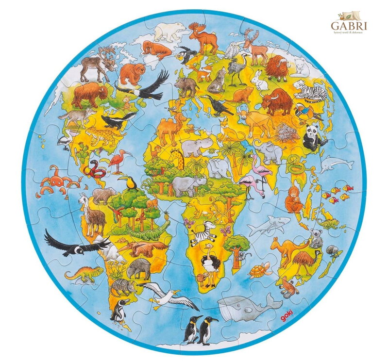 GOKI Kulaté puzzle Svět XXL 49 dílků